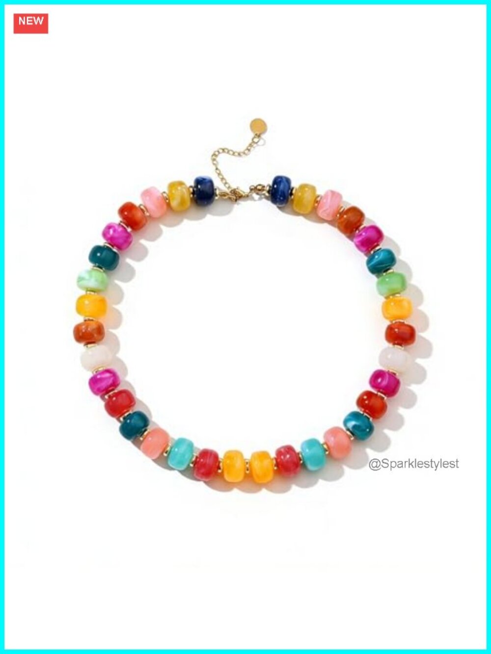 Chunky Beaded Statement Necklace Handmade Resin Bead Choker Adjustable Boho